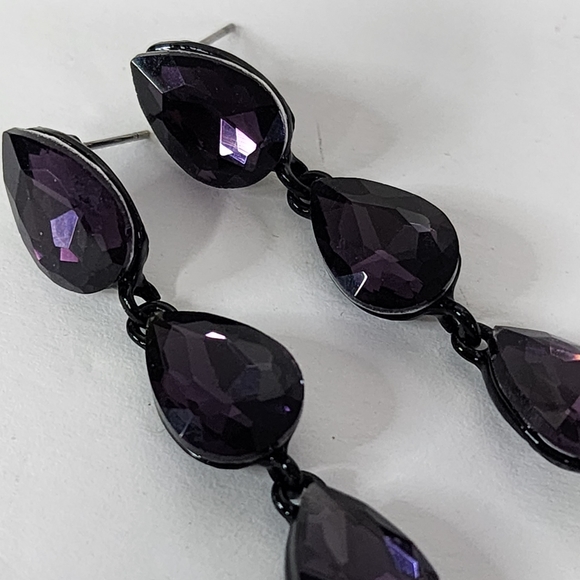 Long Purple Crystal Teardrop Dangle Earrings - Picture 3 of 6